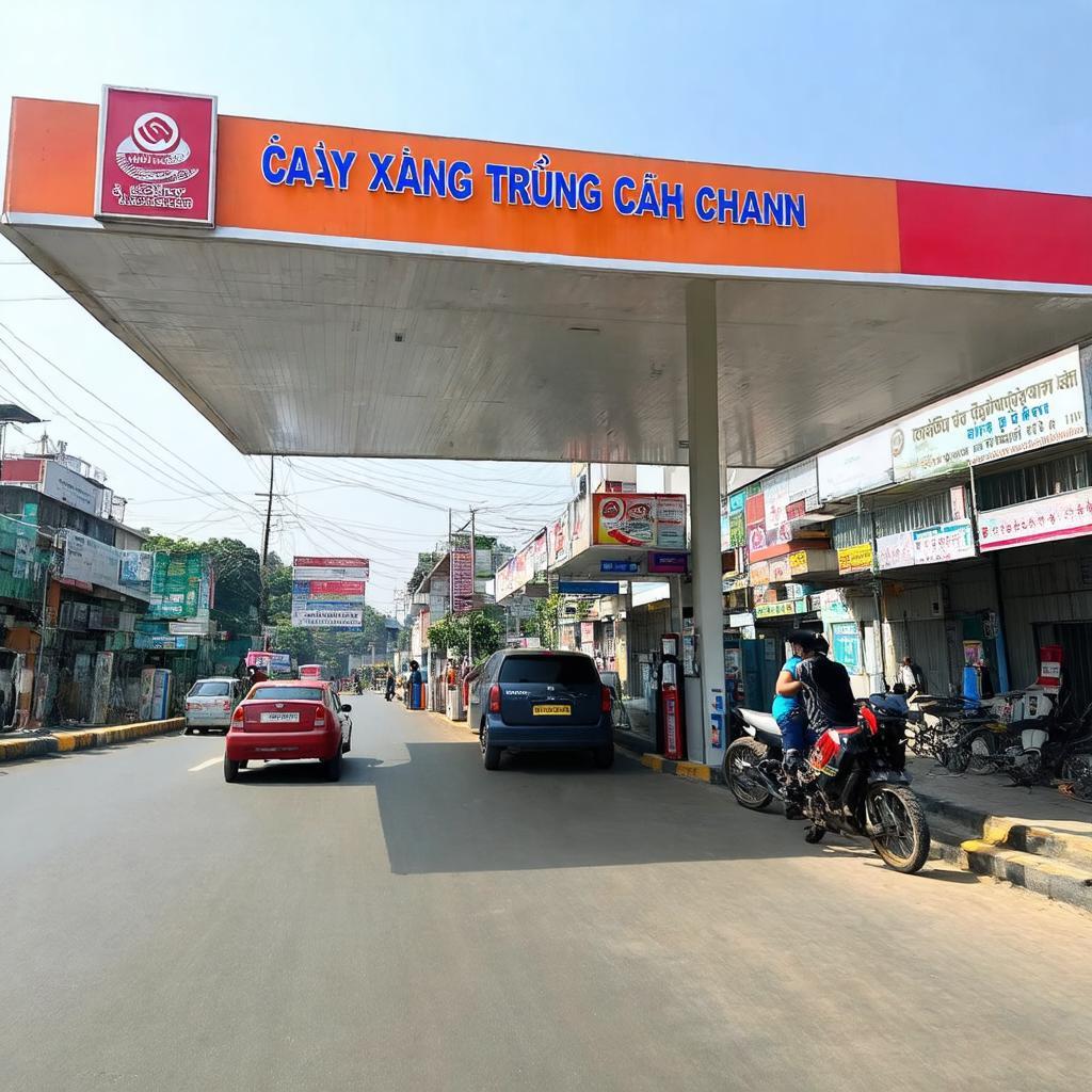 Hình ảnh mặt tiền Cây xăng Trung Chánh tại Tân Uyên, Bình Dương, làm rõ địa chỉ dễ tìm cho người dùng di chuyển.